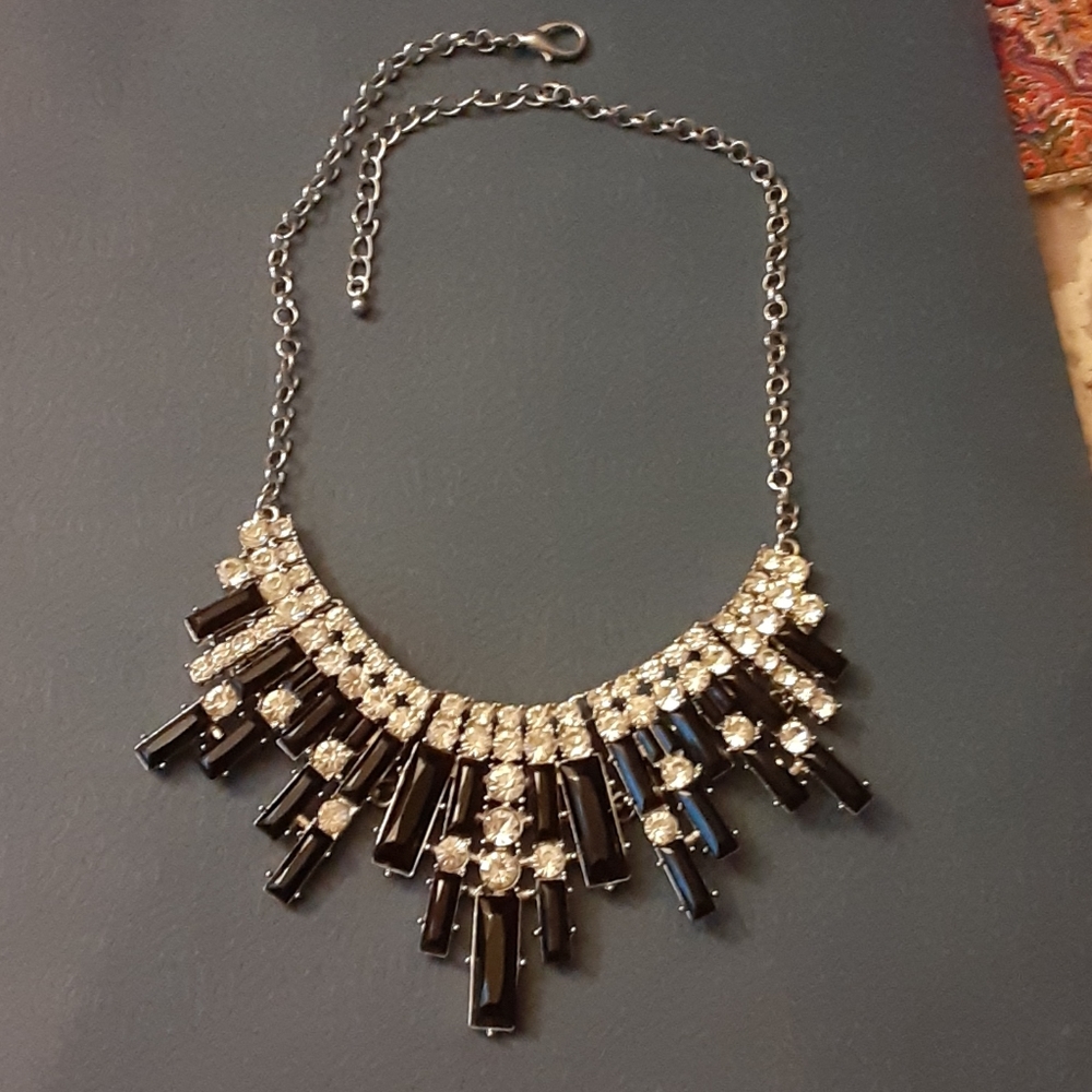 Silver black diamond statement necklace